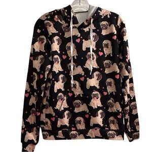 Youth XL Pug Print Hoodie Sweatshirt Unisex Kids Multicolor Pullover